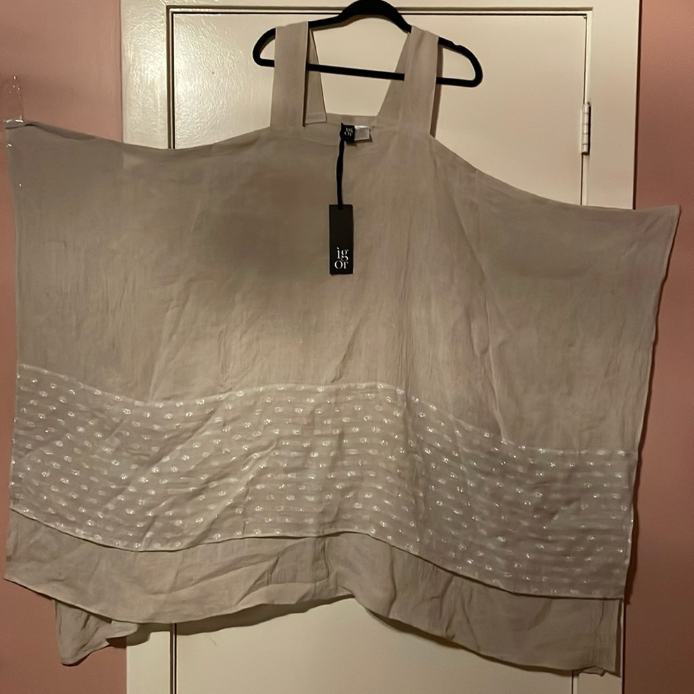 A linen midi , asymmetrical, 2 large straps dress. Sophisticated